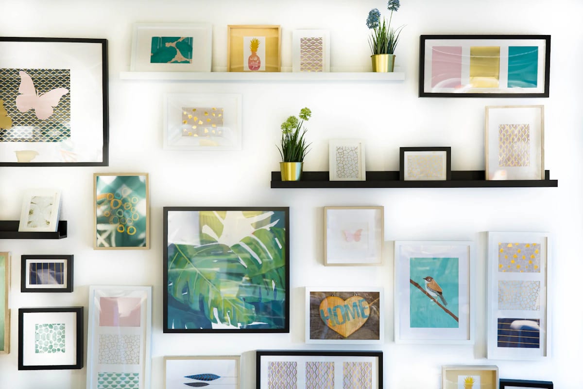 Gallery wall of framed prints